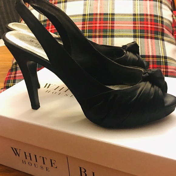 White House Black Market Black Satin Heels - Picture 3 of 6